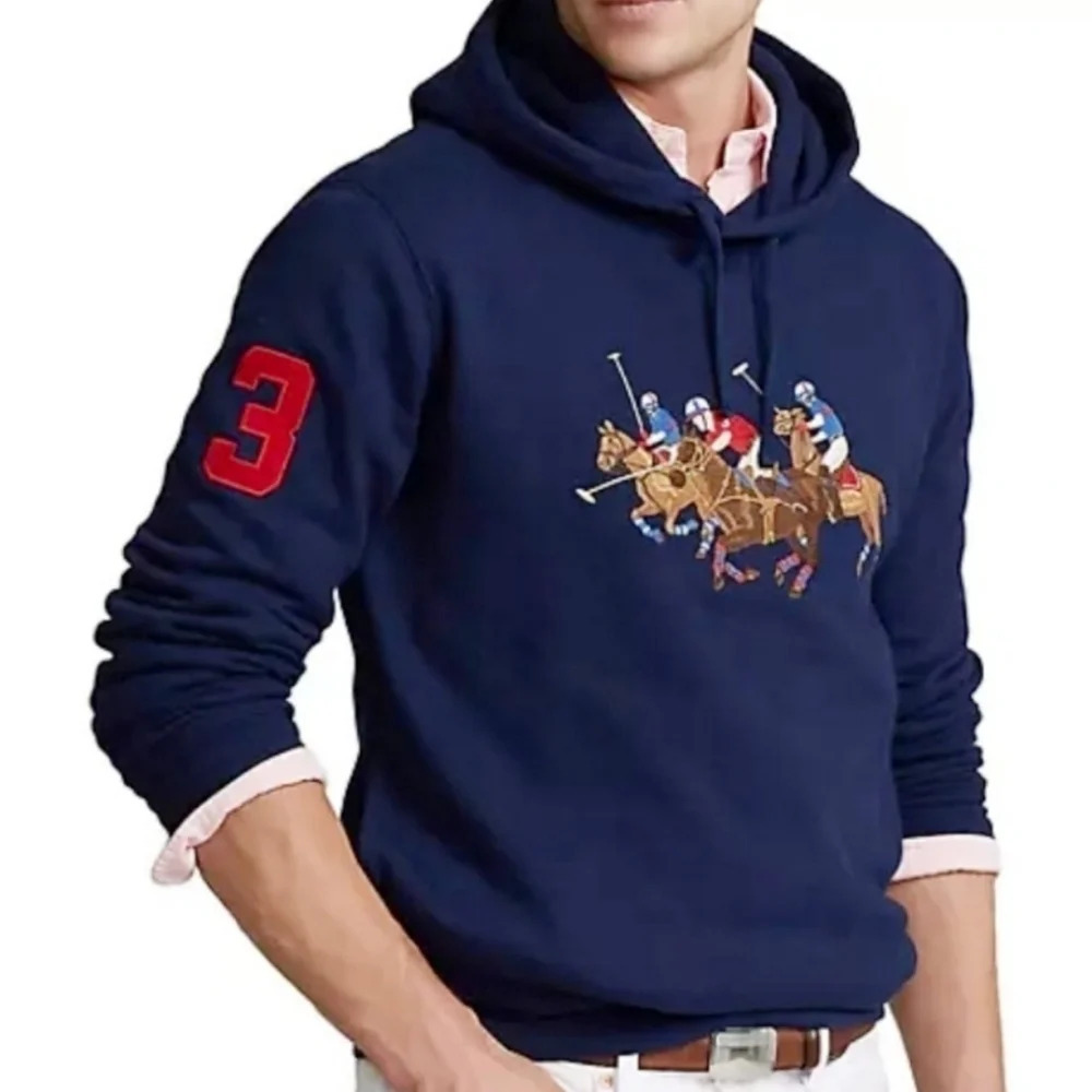 Polo Ralph Lauren Three Polo Pony Sweatshirt with Hood Preppy Embroidere…
